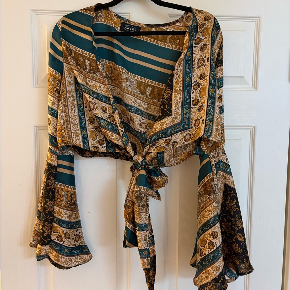 Cider Boho Chic Striped Tie-Front Top